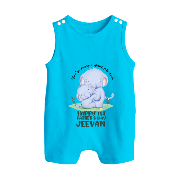 Baby Romper Suit/Sleeveless Romper for First Father's Day | Cute Gift Breathable Cotton Fabric - SKY BLUE - 0 - 5 Months Old (Chest 18")