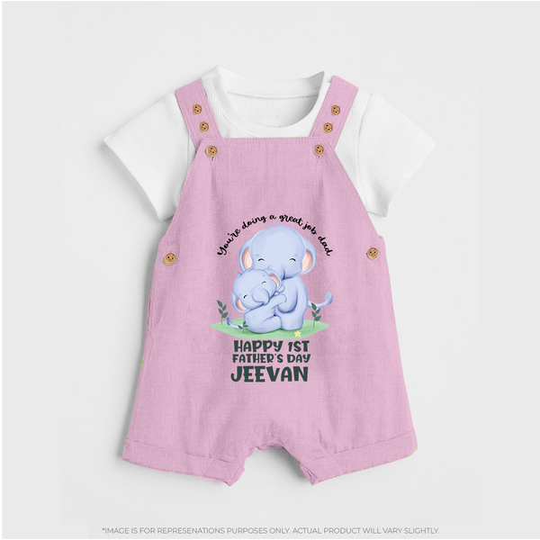 Baby Dungaree Set for First Father's Day | Cute Gift Breathable Cotton Fabric - BABY PINK - 0 - 5 Months Old (Chest 18")