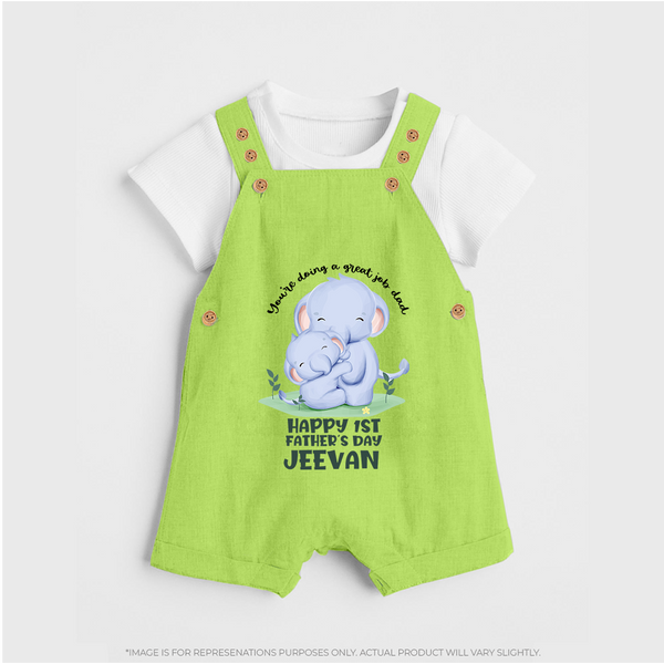 Baby Dungaree Set for First Father's Day | Cute Gift Breathable Cotton Fabric - GREEN - 0 - 5 Months Old (Chest 18")