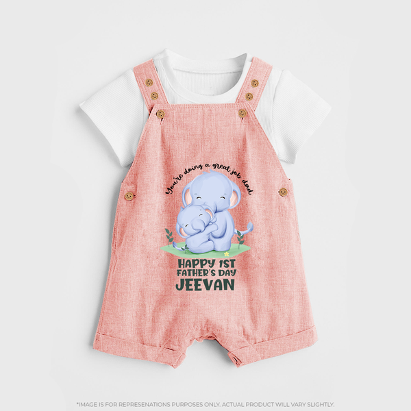 Baby Dungaree Set for First Father's Day | Cute Gift Breathable Cotton Fabric - PEACH - 0 - 5 Months Old (Chest 18")