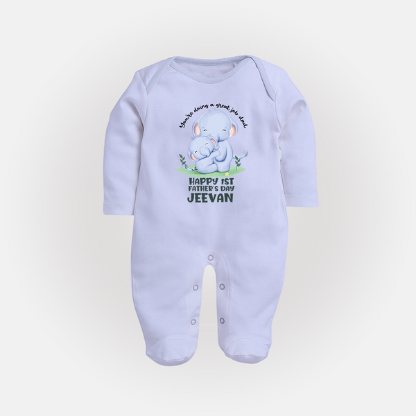 Baby Full Sleeve Bodysuit/Sleep Suit for First Father's Day | Cute Gift Breathable Cotton Fabric - BABY BLUE - New Born (Chest 7.5")