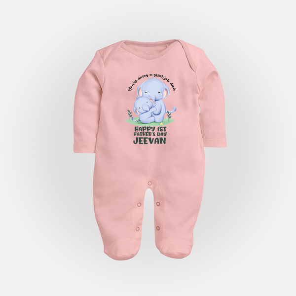Baby Full Sleeve Bodysuit/Sleep Suit for First Father's Day | Cute Gift Breathable Cotton Fabric - BABY PINK - New Born (Chest 7.5")