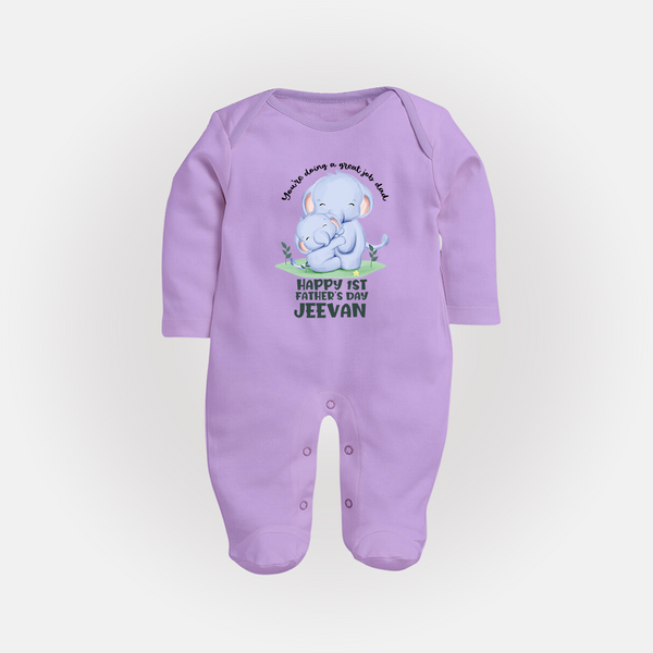 Baby Full Sleeve Bodysuit/Sleep Suit for First Father's Day | Cute Gift Breathable Cotton Fabric - LILAC - New Born (Chest 7.5")