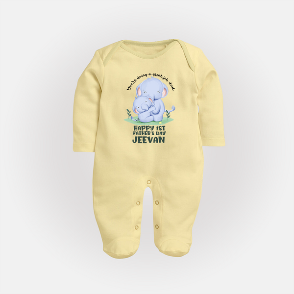 Baby Full Sleeve Bodysuit/Sleep Suit for First Father's Day | Cute Gift Breathable Cotton Fabric - PASTEL YELLOW - New Born (Chest 7.5")