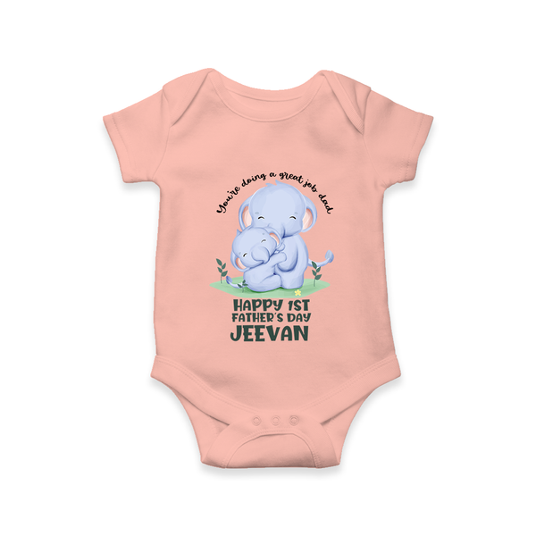 Baby Bodysuit/Onesie for First Father's Day | Cute Gift Breathable Cotton Fabric - PEACH - New Born (Chest 14")
