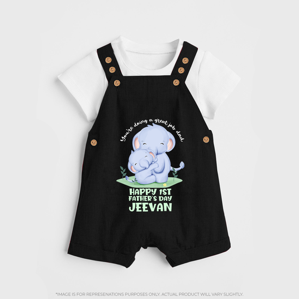 Baby Dungaree Set for First Father's Day | Cute Gift Breathable Cotton Fabric - BLACK - 0 - 5 Months Old (Chest 18")