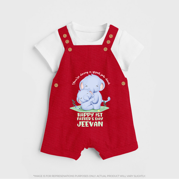 Baby Dungaree Set for First Father's Day | Cute Gift Breathable Cotton Fabric - RED - 0 - 5 Months Old (Chest 18")