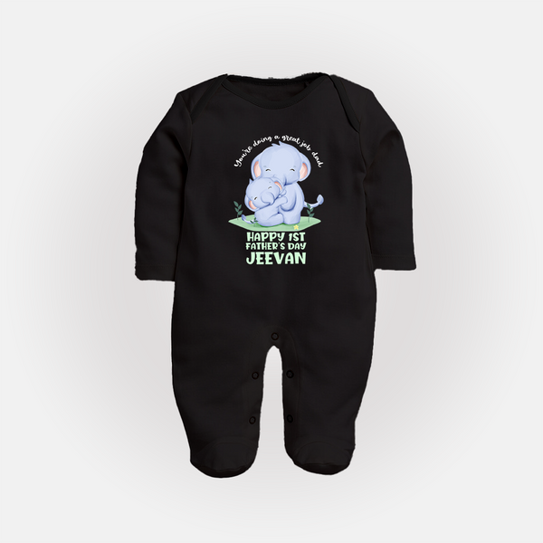 Baby Full Sleeve Bodysuit/Sleep Suit for First Father's Day | Cute Gift Breathable Cotton Fabric - BLACK - New Born (Chest 7.5")