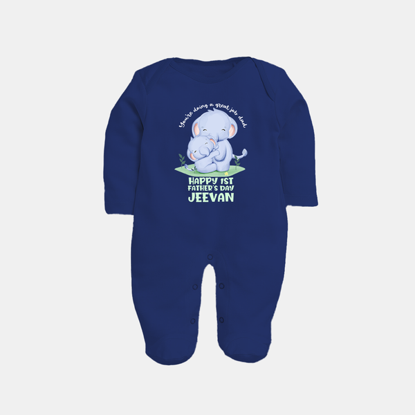 Baby Full Sleeve Bodysuit/Sleep Suit for First Father's Day | Cute Gift Breathable Cotton Fabric - NAVY BLUE - New Born (Chest 7.5")