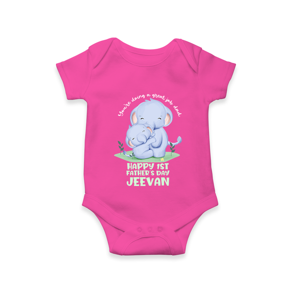 Baby Bodysuit/Onesie for First Father's Day | Cute Gift Breathable Cotton Fabric - HOT PINK - New Born (Chest 14")
