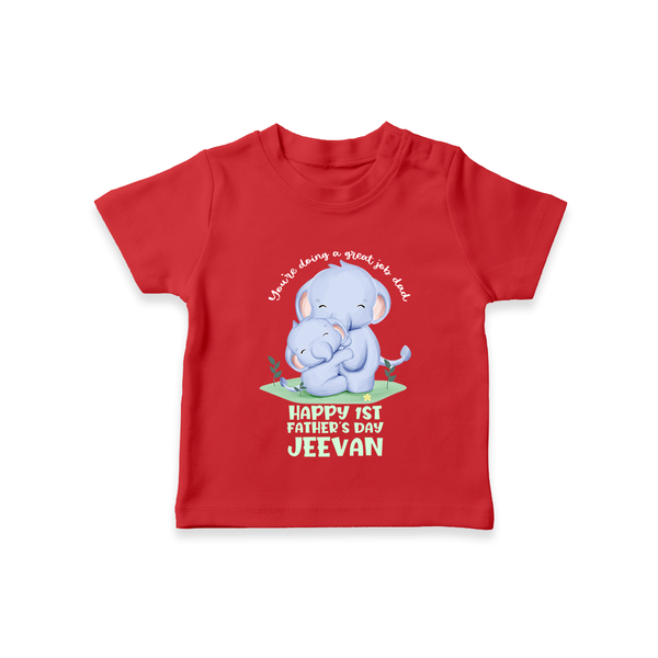 Baby T-Shirt for First Father's Day | Cute Gift Breathable Cotton Fabric - RED - 0-5 Months Old (Chest 17")