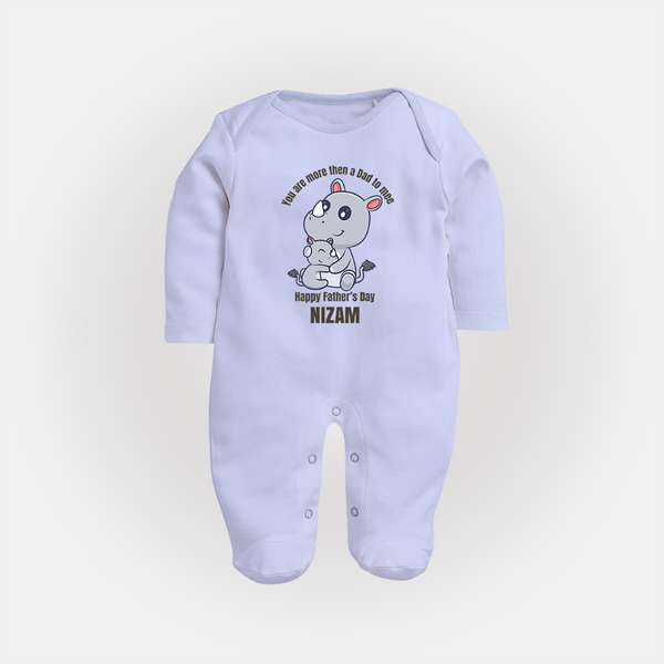 My First Father's Day Full Sleeve Bodysuit/Sleep Suit | Dad and Me Matching Set Name Customizable - BABY BLUE - New Born (Chest 7.5")