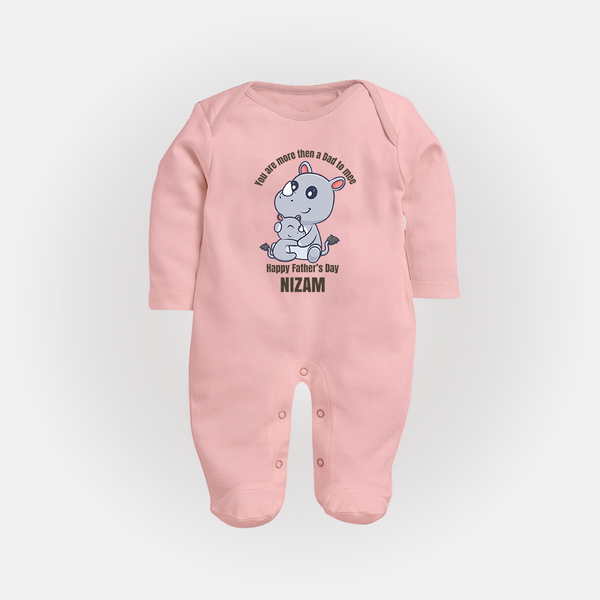 My First Father's Day Full Sleeve Bodysuit/Sleep Suit | Dad and Me Matching Set Name Customizable - BABY PINK - New Born (Chest 7.5")