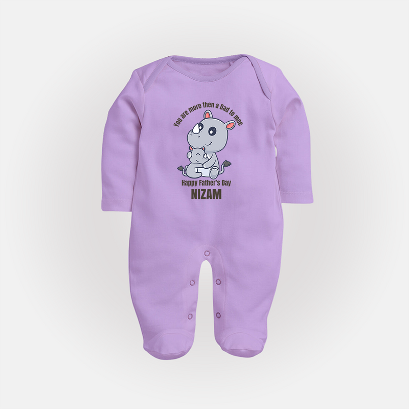 My First Father's Day Full Sleeve Bodysuit/Sleep Suit | Dad and Me Matching Set Name Customizable - LILAC - New Born (Chest 7.5")