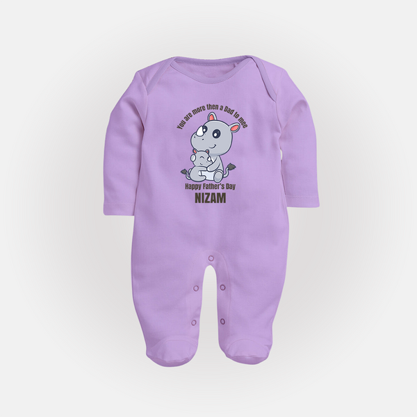 My First Father's Day Full Sleeve Bodysuit/Sleep Suit | Dad and Me Matching Set Name Customizable - LILAC - New Born (Chest 7.5")