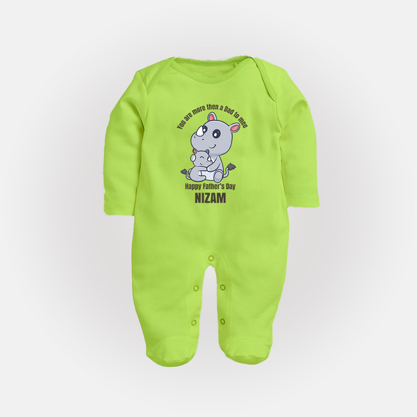 My First Father's Day Full Sleeve Bodysuit/Sleep Suit | Dad and Me Matching Set Name Customizable - LIME GREEN - New Born (Chest 7.5")