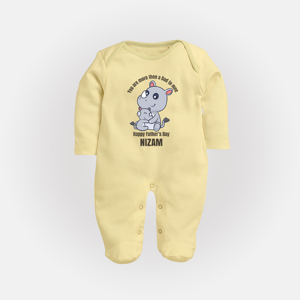 My First Father's Day Full Sleeve Bodysuit/Sleep Suit | Dad and Me Matching Set Name Customizable - PASTEL YELLOW - New Born (Chest 7.5")