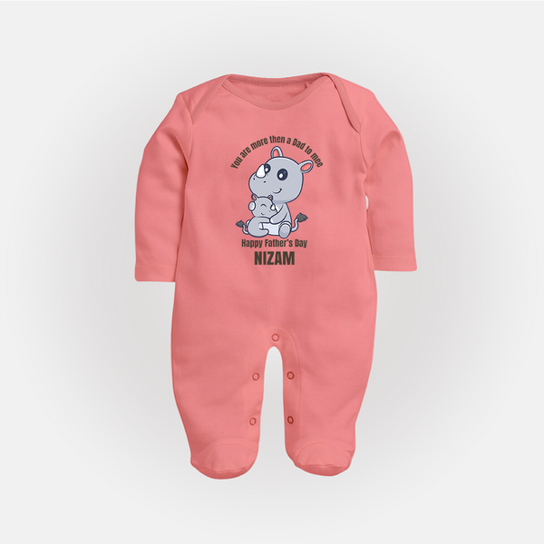 My First Father's Day Full Sleeve Bodysuit/Sleep Suit | Dad and Me Matching Set Name Customizable - PEACH - New Born (Chest 7.5")