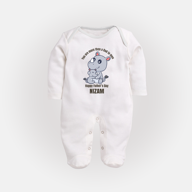 My First Father's Day Full Sleeve Bodysuit/Sleep Suit | Dad and Me Matching Set Name Customizable - WHITE - New Born (Chest 7.5")