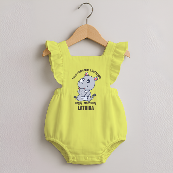 My First Father's Day Romper Frock | Dad and Me Matching Set Name Customizable - PASTEL YELLOW - 0 - 3 Months Old (Chest 19")