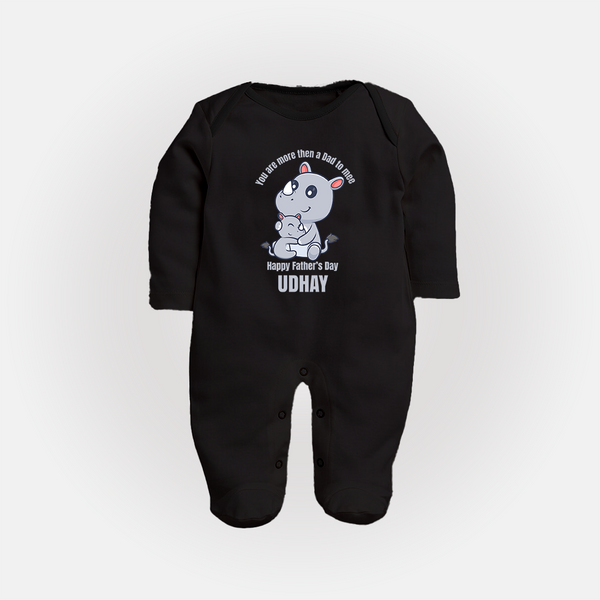 My First Father's Day Full Sleeve Bodysuit/Sleep Suit | Dad and Me Matching Set Name Customizable - BLACK - New Born (Chest 7.5")