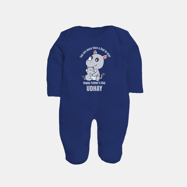My First Father's Day Full Sleeve Bodysuit/Sleep Suit | Dad and Me Matching Set Name Customizable - NAVY BLUE - New Born (Chest 7.5")