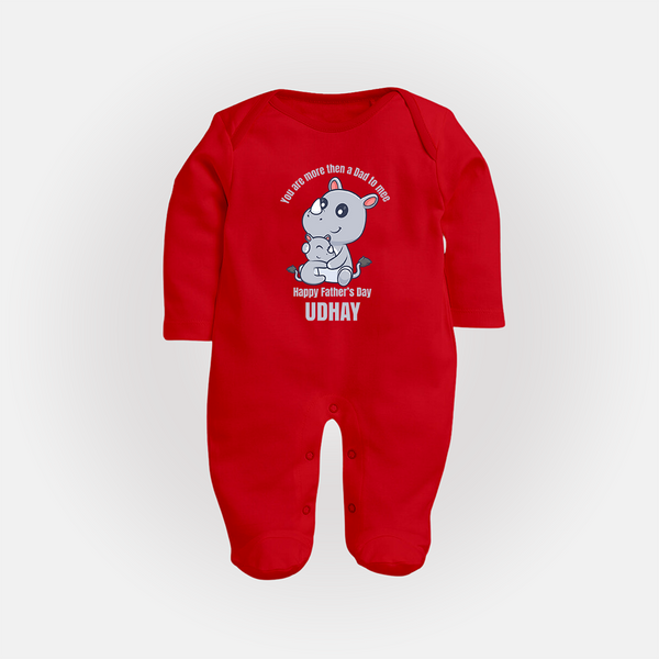 My First Father's Day Full Sleeve Bodysuit/Sleep Suit | Dad and Me Matching Set Name Customizable - RED - New Born (Chest 7.5")
