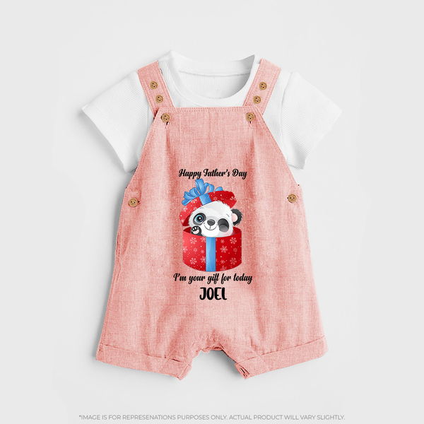 Soft Cotton Dungaree Set for First Father's Day | Personalized Babywear Cute and Comfy - PEACH - 0 - 5 Months Old (Chest 18")