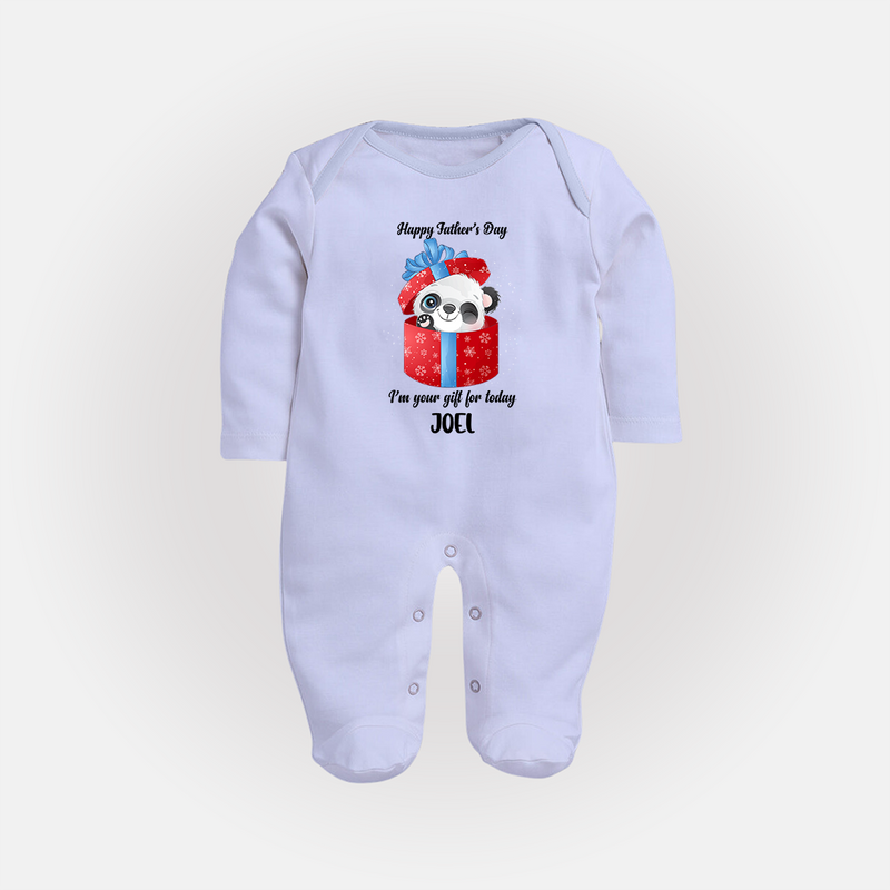 Soft Cotton Full Sleeve Bodysuit/Sleep Suit for First Father's Day | Personalized Babywear Cute and Comfy - BABY BLUE - New Born (Chest 7.5")