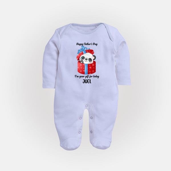 Soft Cotton Full Sleeve Bodysuit/Sleep Suit for First Father's Day | Personalized Babywear Cute and Comfy - BABY BLUE - New Born (Chest 7.5")