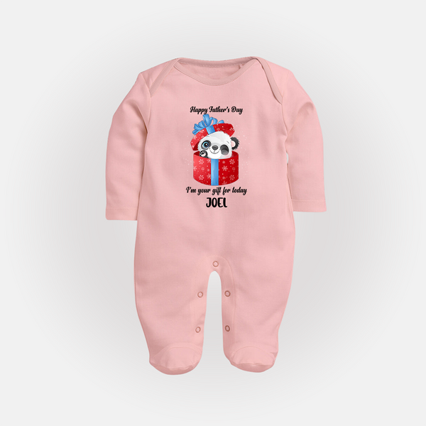 Soft Cotton Full Sleeve Bodysuit/Sleep Suit for First Father's Day | Personalized Babywear Cute and Comfy - BABY PINK - New Born (Chest 7.5")