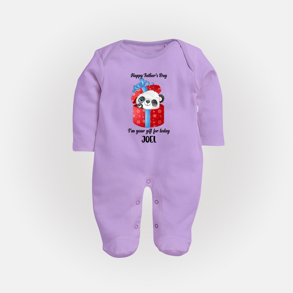 Soft Cotton Full Sleeve Bodysuit/Sleep Suit for First Father's Day | Personalized Babywear Cute and Comfy - LILAC - New Born (Chest 7.5")