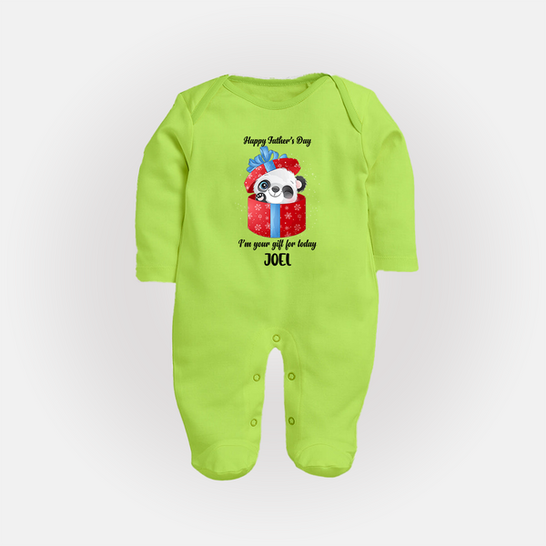 Soft Cotton Full Sleeve Bodysuit/Sleep Suit for First Father's Day | Personalized Babywear Cute and Comfy - LIME GREEN - New Born (Chest 7.5")