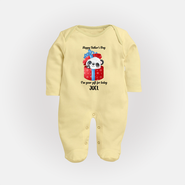 Soft Cotton Full Sleeve Bodysuit/Sleep Suit for First Father's Day | Personalized Babywear Cute and Comfy - PASTEL YELLOW - New Born (Chest 7.5")