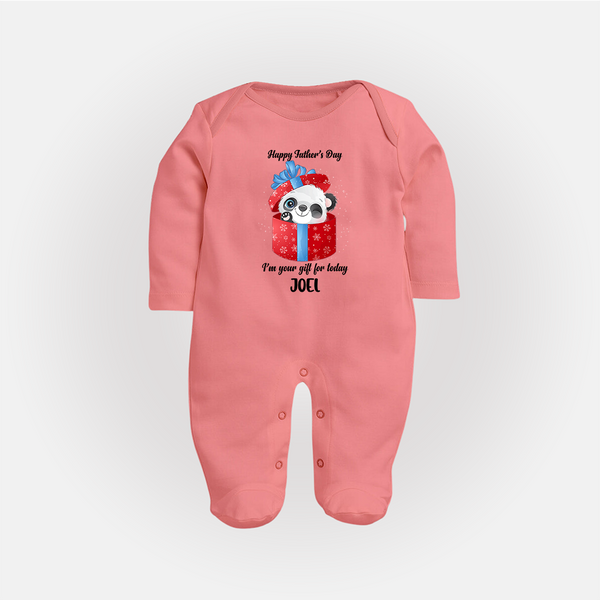 Soft Cotton Full Sleeve Bodysuit/Sleep Suit for First Father's Day | Personalized Babywear Cute and Comfy - PEACH - New Born (Chest 7.5")