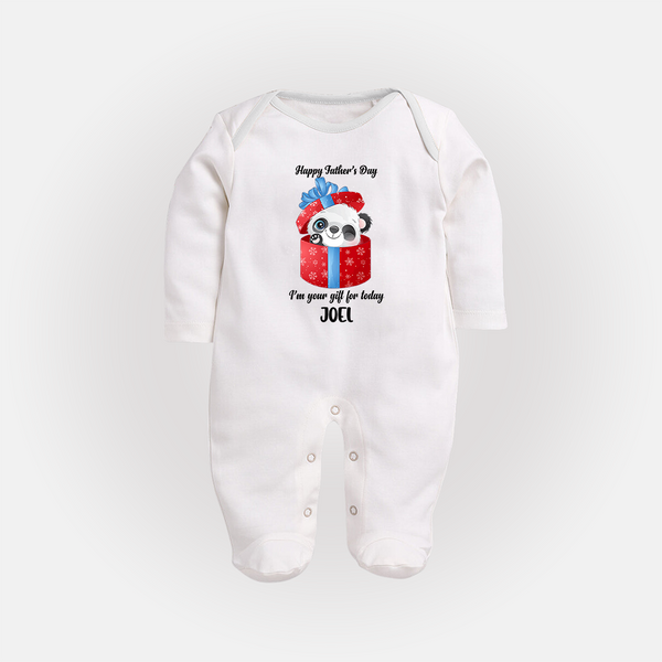 Soft Cotton Full Sleeve Bodysuit/Sleep Suit for First Father's Day | Personalized Babywear Cute and Comfy - WHITE - New Born (Chest 7.5")