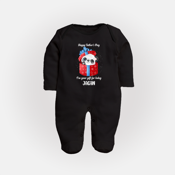 Soft Cotton Full Sleeve Bodysuit/Sleep Suit for First Father's Day | Personalized Babywear Cute and Comfy - BLACK - New Born (Chest 7.5")