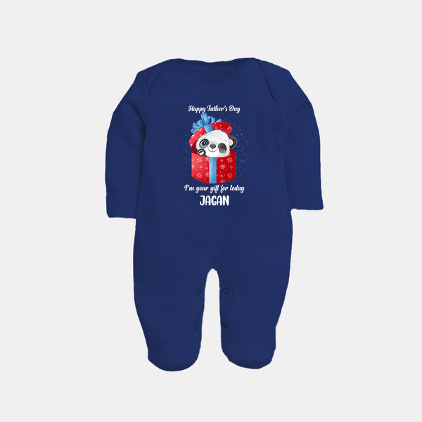 Soft Cotton Full Sleeve Bodysuit/Sleep Suit for First Father's Day | Personalized Babywear Cute and Comfy - NAVY BLUE - New Born (Chest 7.5")