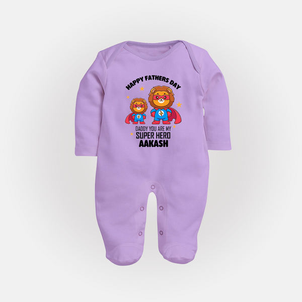 Best Dad Ever Full Sleeve Bodysuit/Sleep Suit | Baby Outfit for Happy First Father's Day Gift - LILAC - New Born (Chest 7.5")
