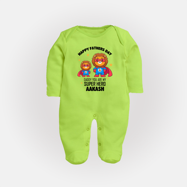 Best Dad Ever Full Sleeve Bodysuit/Sleep Suit | Baby Outfit for Happy First Father's Day Gift - LIME GREEN - New Born (Chest 7.5")