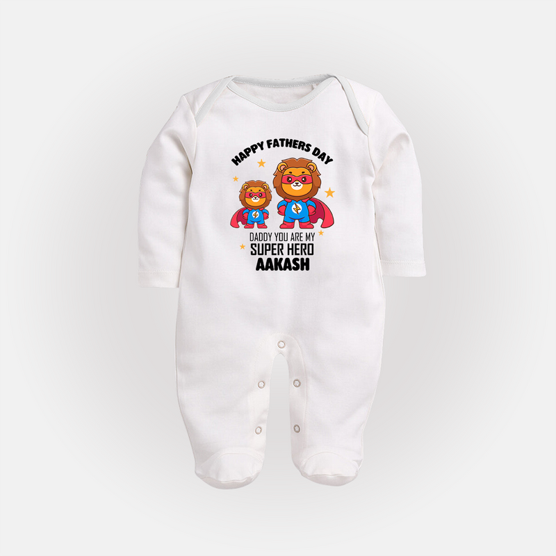 Best Dad Ever Full Sleeve Bodysuit/Sleep Suit | Baby Outfit for Happy First Father's Day Gift - WHITE - New Born (Chest 7.5")