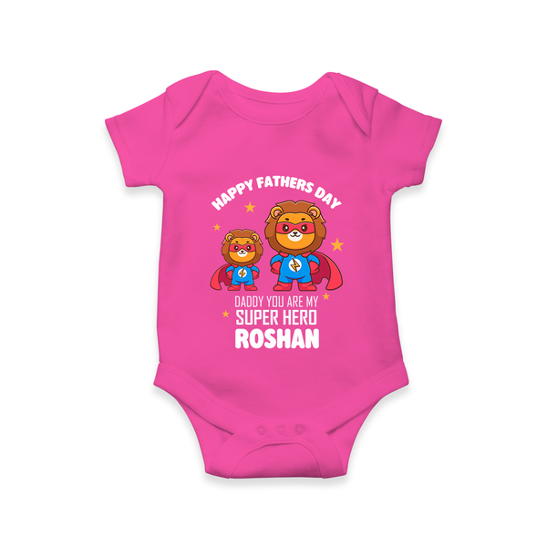 Best Dad Ever Romper/Onesie | Baby Outfit for Happy First Father's Day Gift - HOT PINK - New Born (Chest 14")