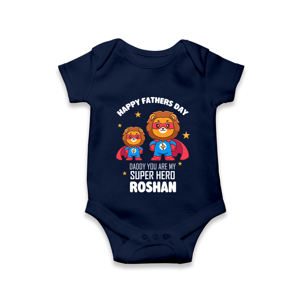 Best Dad Ever Romper/Onesie | Baby Outfit for Happy First Father's Day Gift - NAVY BLUE - New Born (Chest 14")