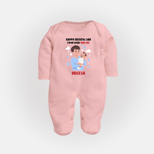 Dad's Little Buddy Full Sleeve Bodysuit/Sleep Suit | First Father's Day Baby Gift Soft Cotton Wear - BABY PINK - New Born (Chest 7.5")