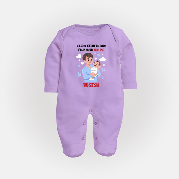 Dad's Little Buddy Full Sleeve Bodysuit/Sleep Suit | First Father's Day Baby Gift Soft Cotton Wear - LILAC - New Born (Chest 7.5")