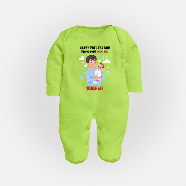 Dad's Little Buddy Full Sleeve Bodysuit/Sleep Suit | First Father's Day Baby Gift Soft Cotton Wear - LIME GREEN - New Born (Chest 7.5")