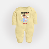 Dad's Little Buddy Full Sleeve Bodysuit/Sleep Suit | First Father's Day Baby Gift Soft Cotton Wear - PASTEL YELLOW - New Born (Chest 7.5")