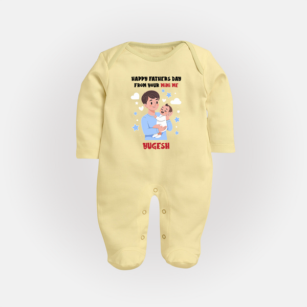 Dad's Little Buddy Full Sleeve Bodysuit/Sleep Suit | First Father's Day Baby Gift Soft Cotton Wear - PASTEL YELLOW - New Born (Chest 7.5")