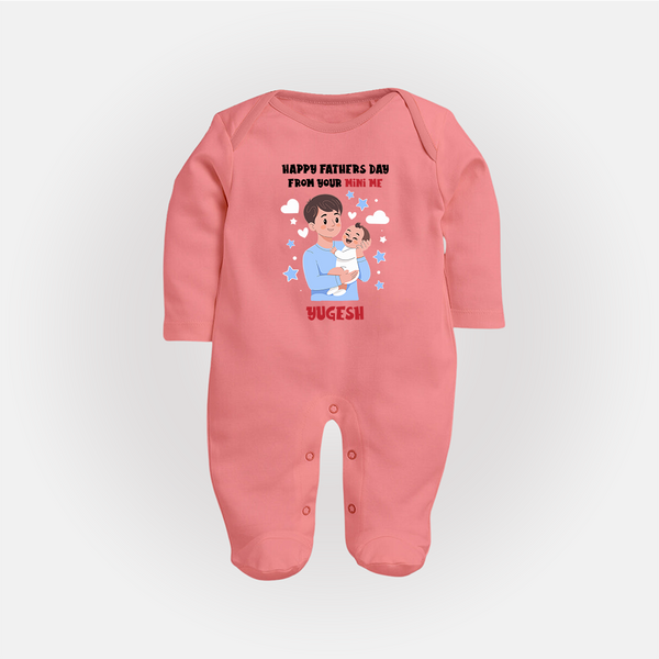 Dad's Little Buddy Full Sleeve Bodysuit/Sleep Suit | First Father's Day Baby Gift Soft Cotton Wear - PEACH - New Born (Chest 7.5")