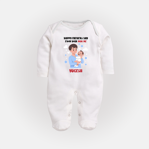 Dad's Little Buddy Full Sleeve Bodysuit/Sleep Suit | First Father's Day Baby Gift Soft Cotton Wear - WHITE - New Born (Chest 7.5")